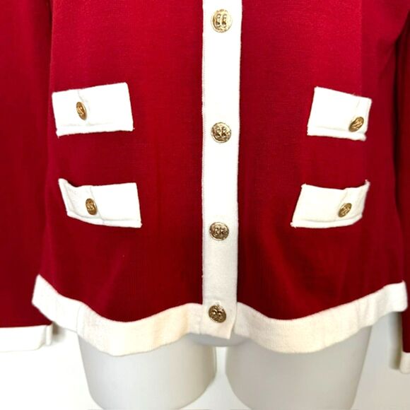 PENDLETON RED & OFF WHITE COTTON SWEATER SIZE M GOLD BUTTONS *SEE DESCRIPTION* - Picture 6 of 11